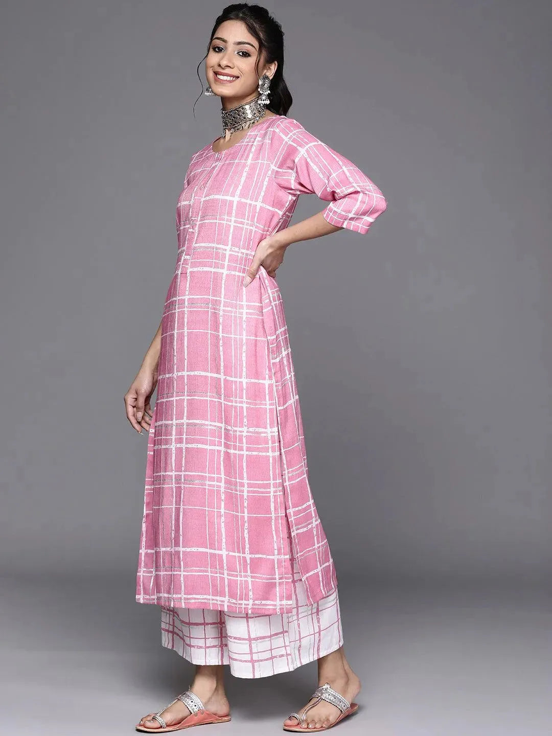 Pink Printed Rayon Kurta - Libas