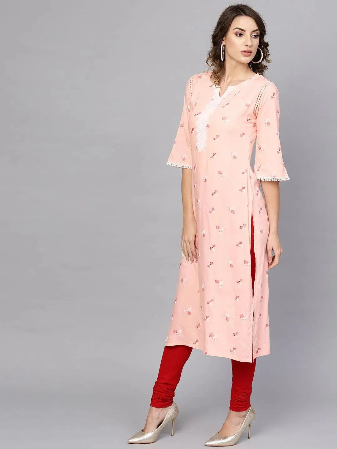 Pink Printed Rayon Kurta - Libas