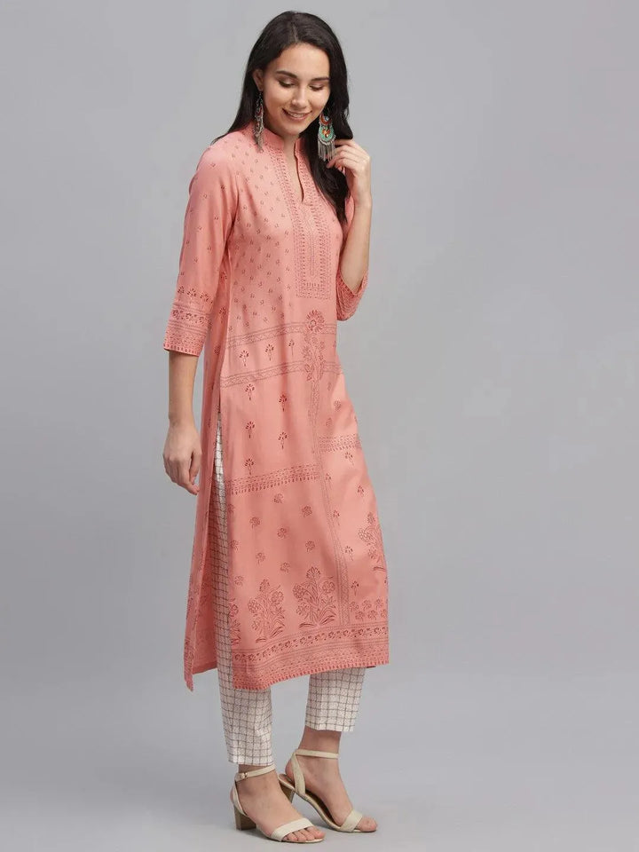 Pink Printed Rayon Kurta - Libas