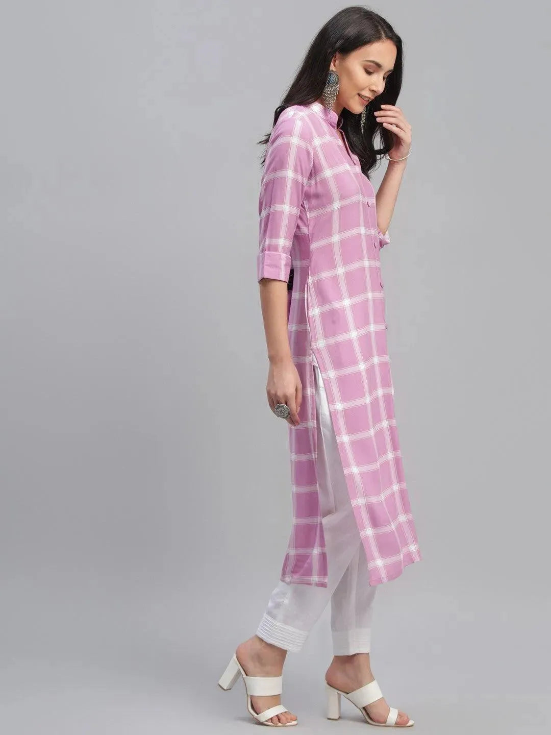 Pink Printed Rayon Kurta - Libas