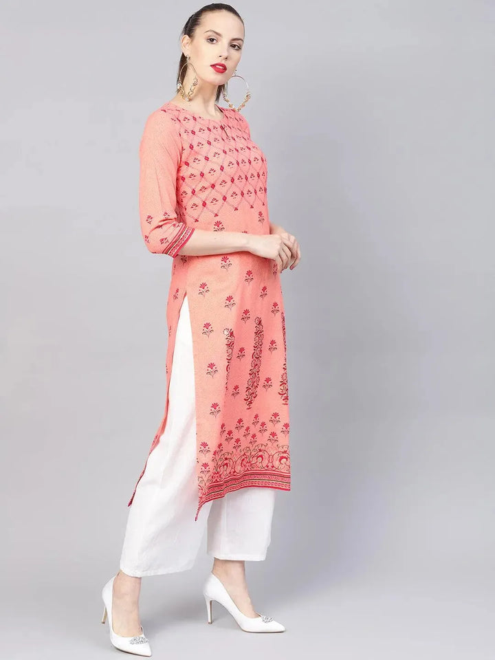 Pink Printed Rayon Kurta - Libas