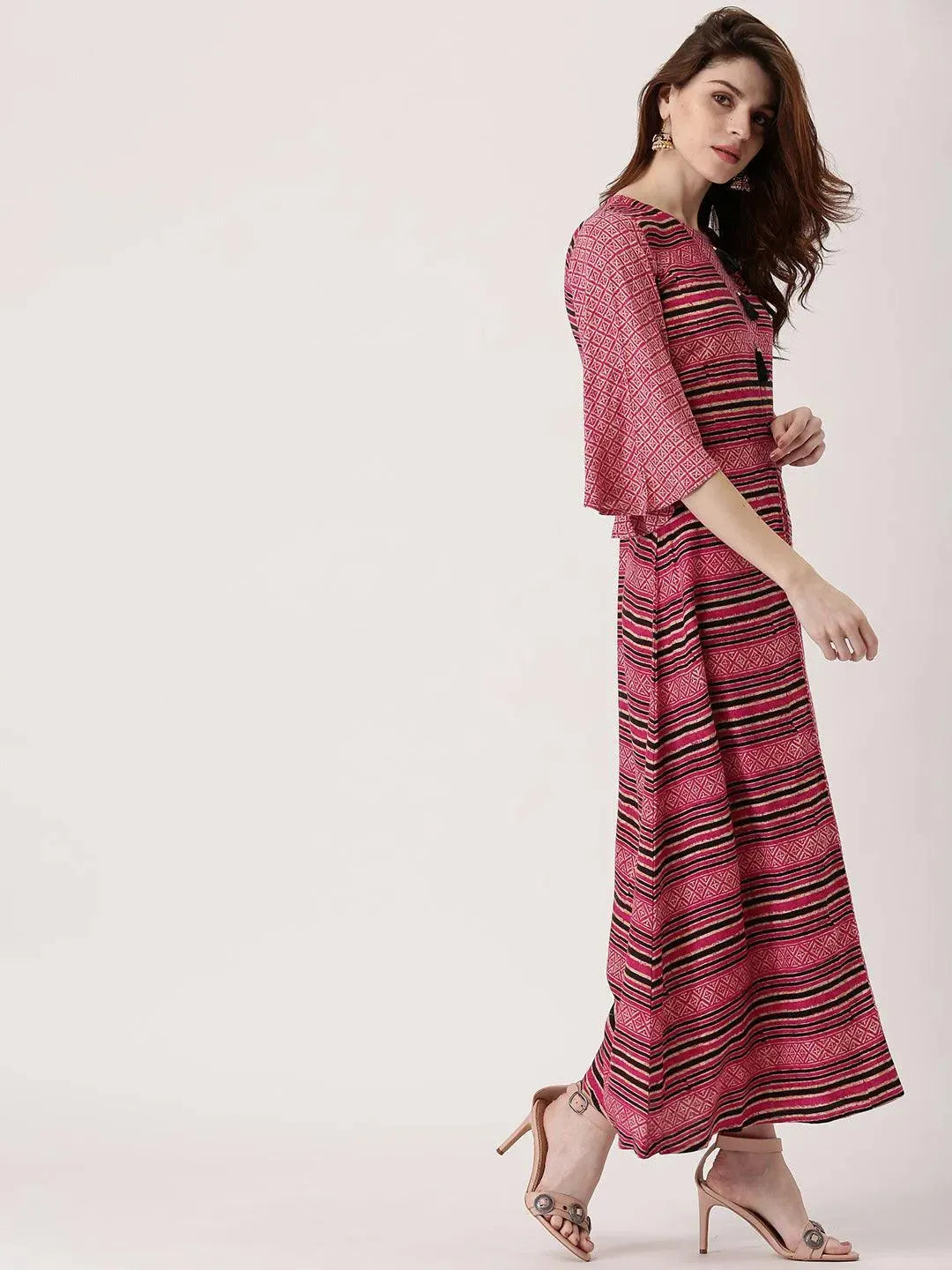 Pink Printed Rayon Kurta - Libas