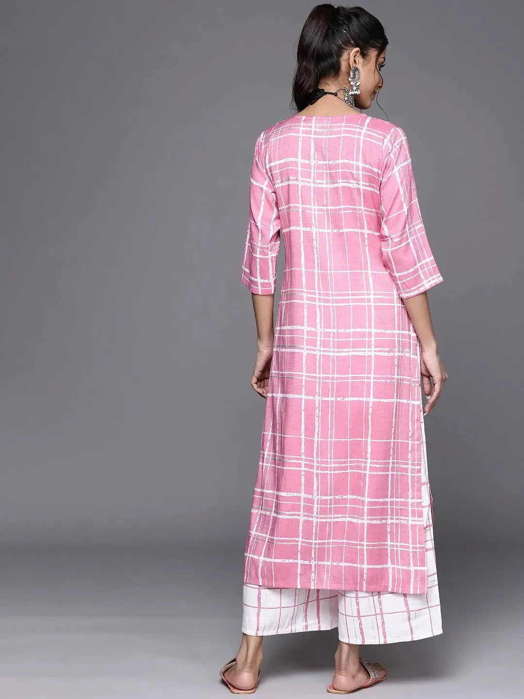 Pink Printed Rayon Kurta - Libas