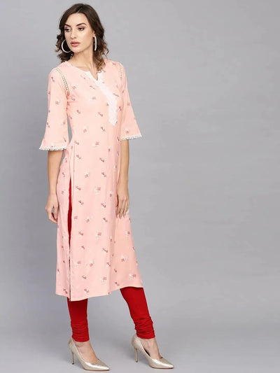 Pink Printed Rayon Kurta - Libas