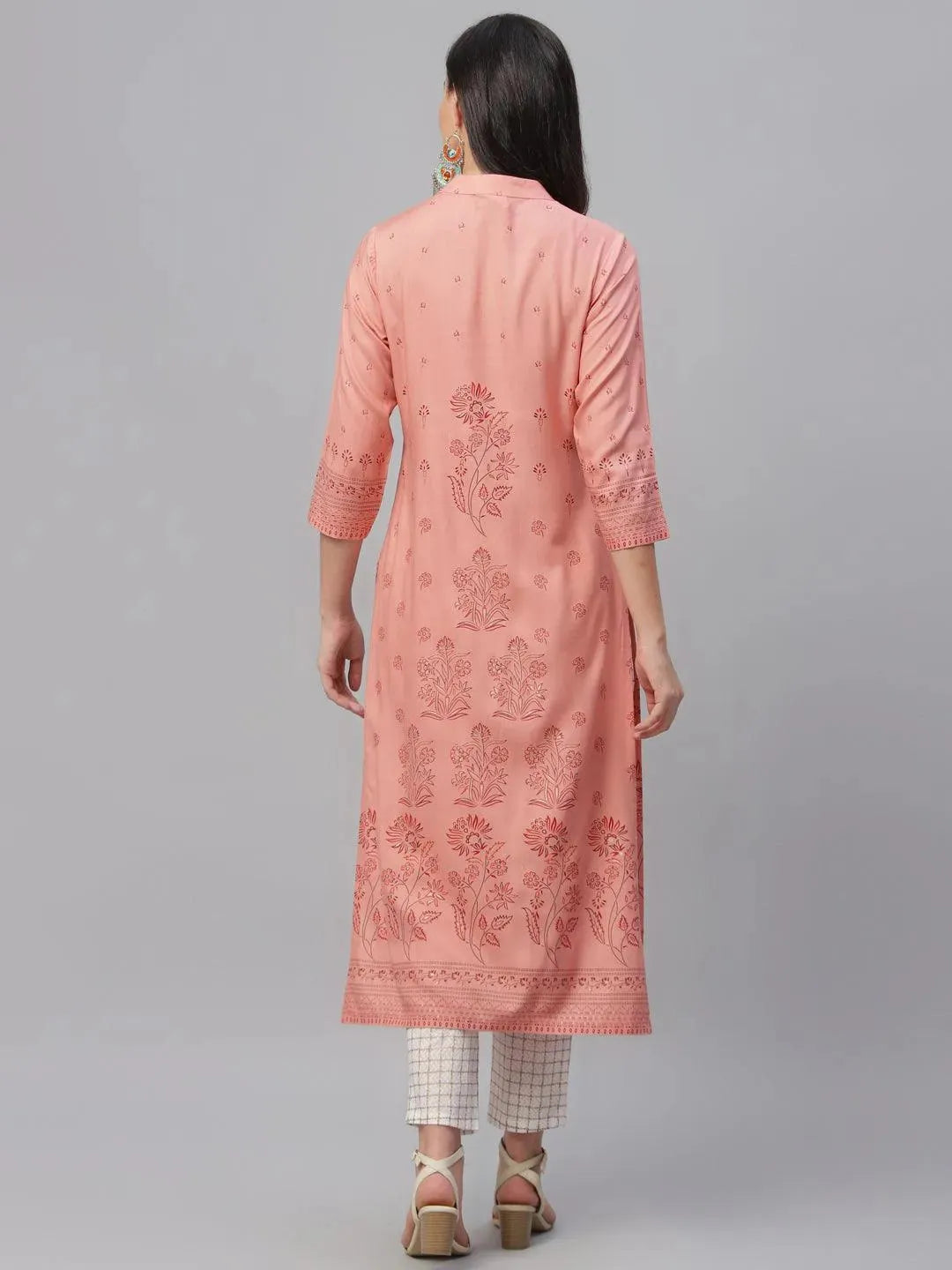 Pink Printed Rayon Kurta - Libas 