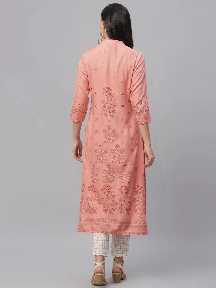 Pink Printed Rayon Kurta - Libas