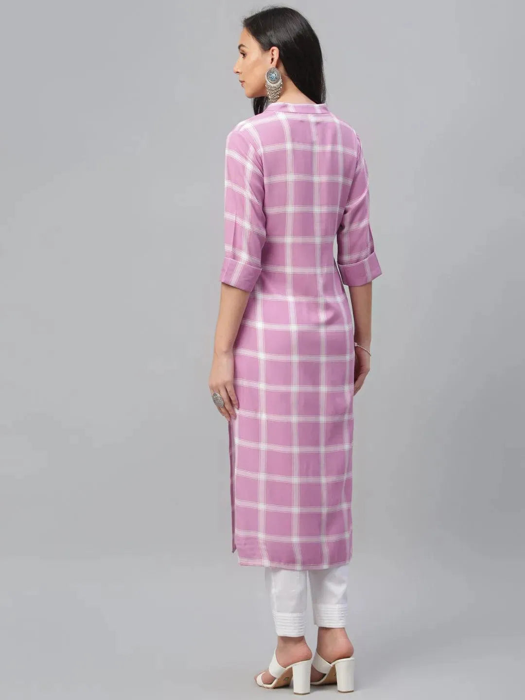 Pink Printed Rayon Kurta - Libas