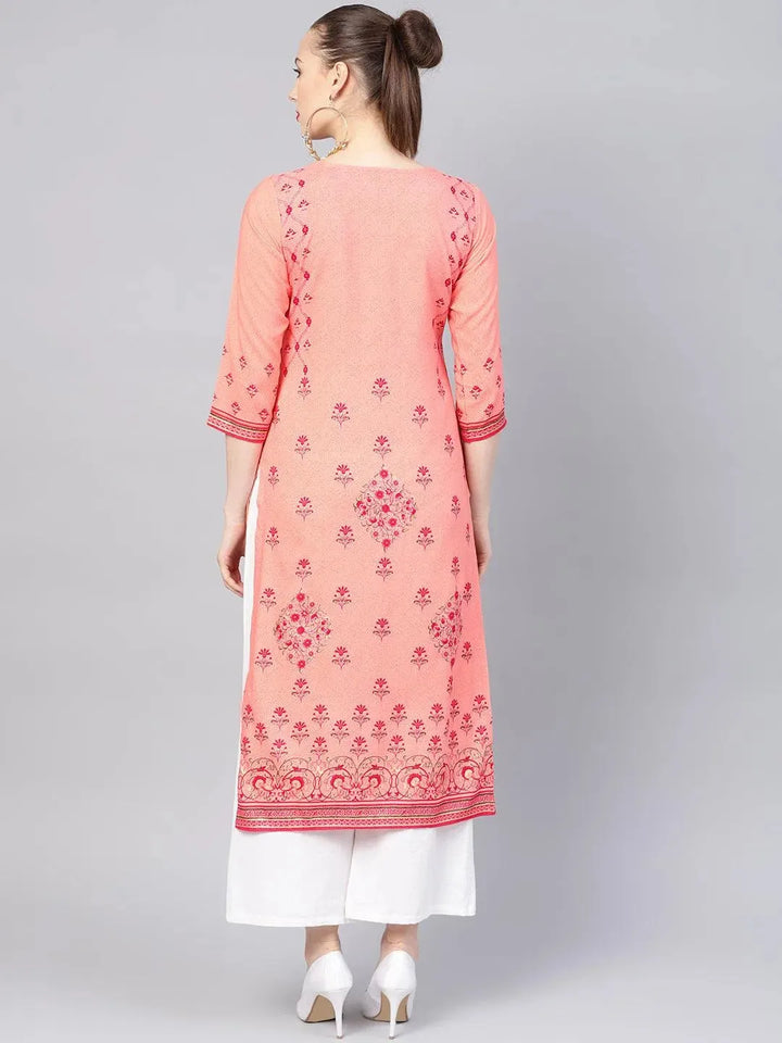 Pink Printed Rayon Kurta - Libas