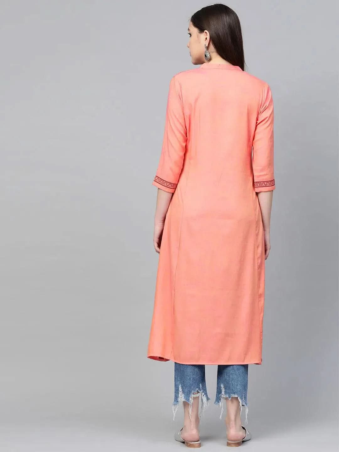 Pink Printed Rayon Kurta - Libas 