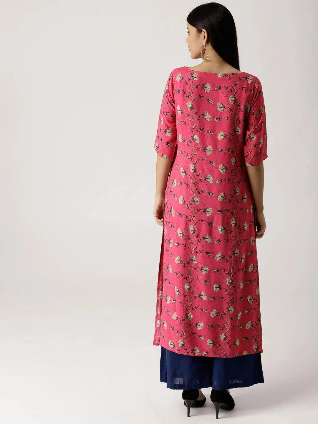 Pink Printed Rayon Kurta - Libas