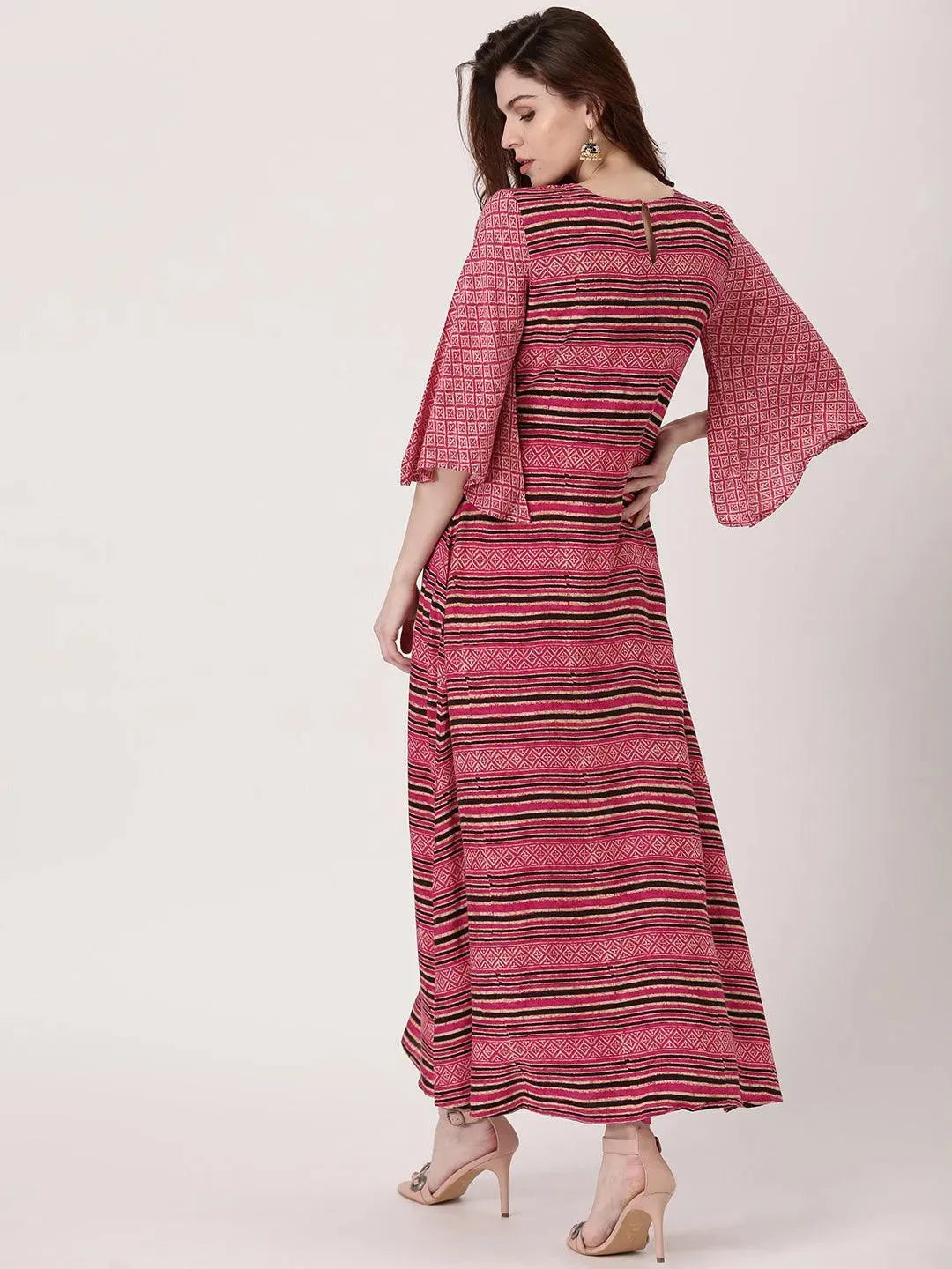 Pink Printed Rayon Kurta - Libas