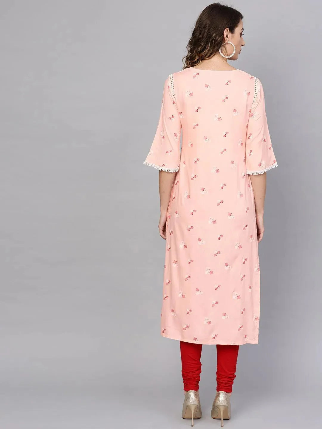 Pink Printed Rayon Kurta - Libas