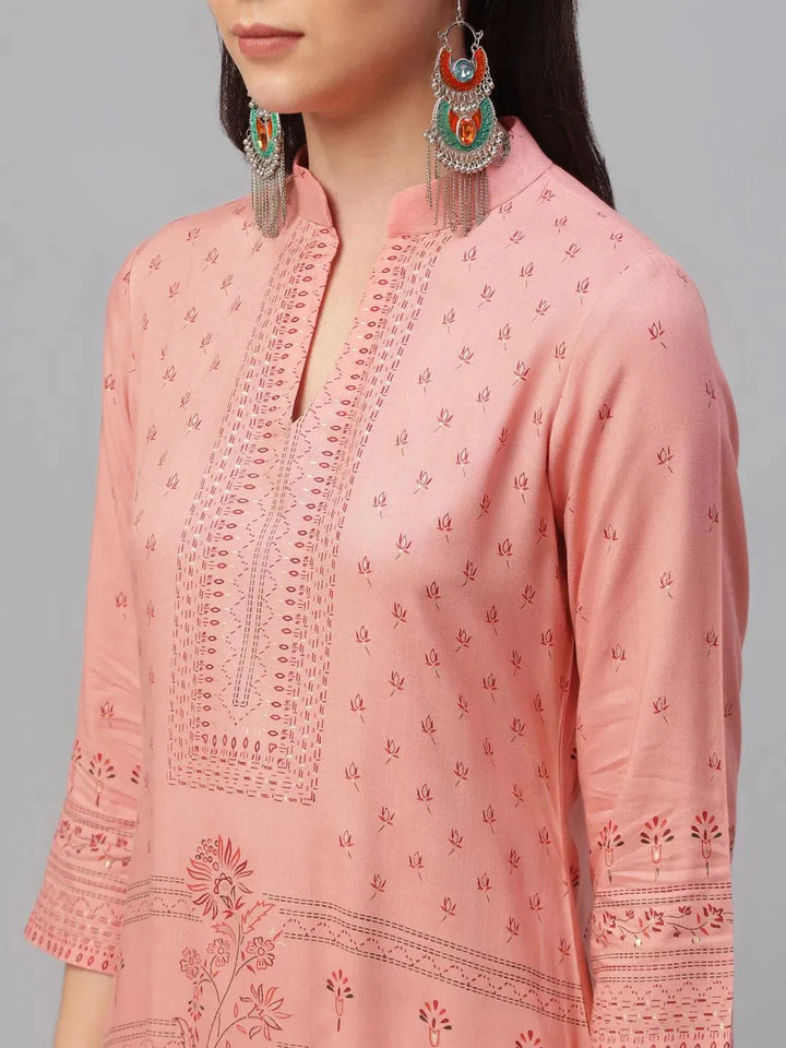Pink Printed Rayon Kurta - Libas