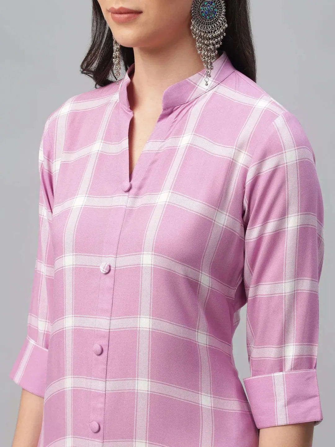 Pink Printed Rayon Kurta - Libas