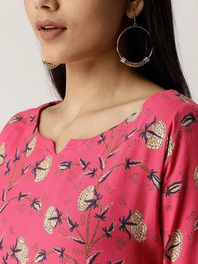 Pink Printed Rayon Kurta - Libas