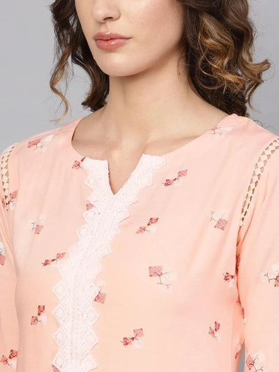 Pink Printed Rayon Kurta - Libas