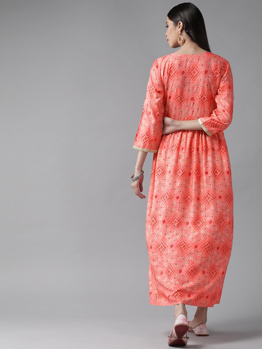 Pink Printed Rayon Maxi Dress