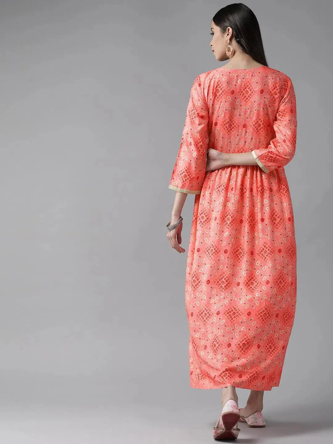 Pink Printed Rayon Maxi Dress - Libas