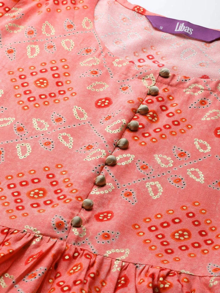 Pink Printed Rayon Maxi Dress - Libas