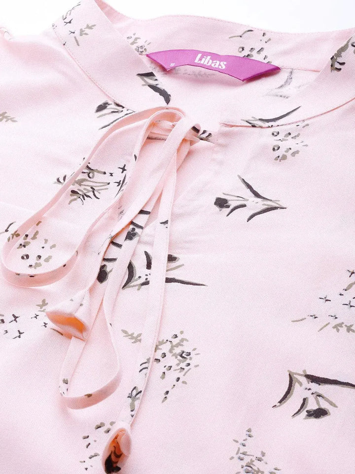 Pink Printed Rayon Maxi Dress - Libas