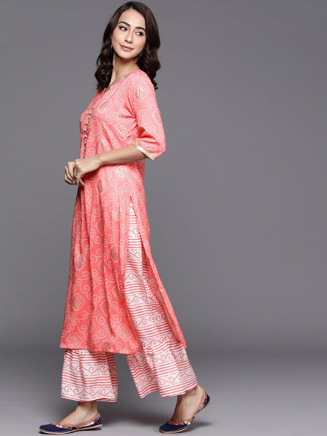 Pink Printed Viscose Rayon Suit Set - Libas