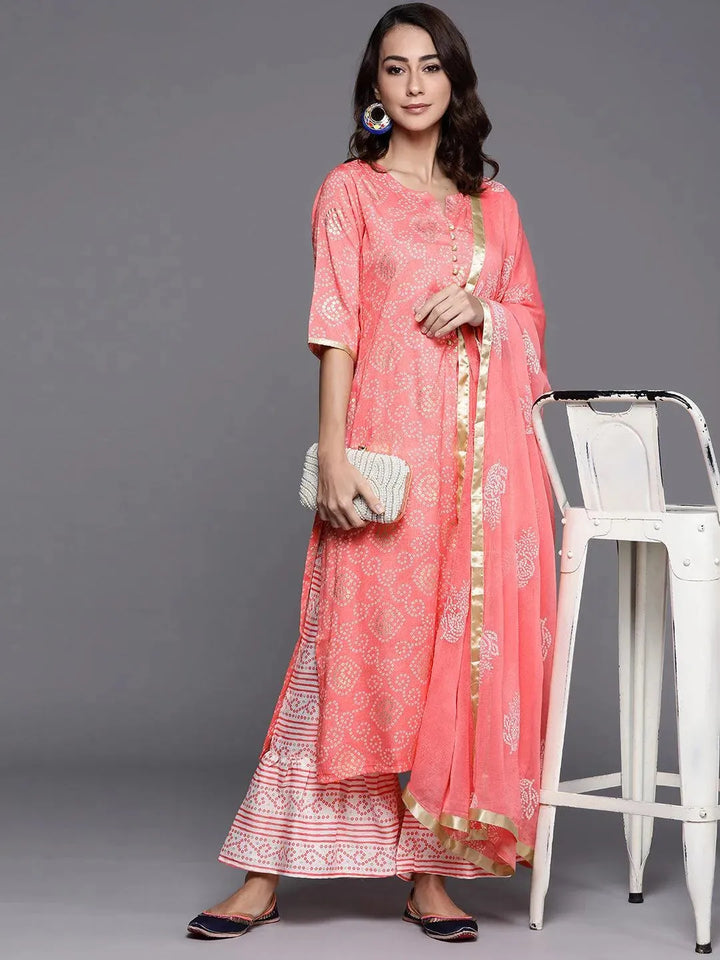 Pink Printed Viscose Rayon Suit Set - Libas