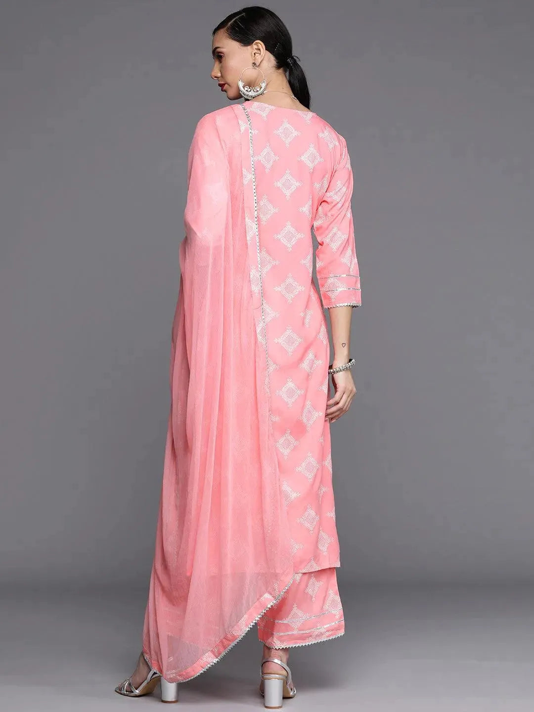 Pink Printed Viscose Rayon Suit Set - Libas 