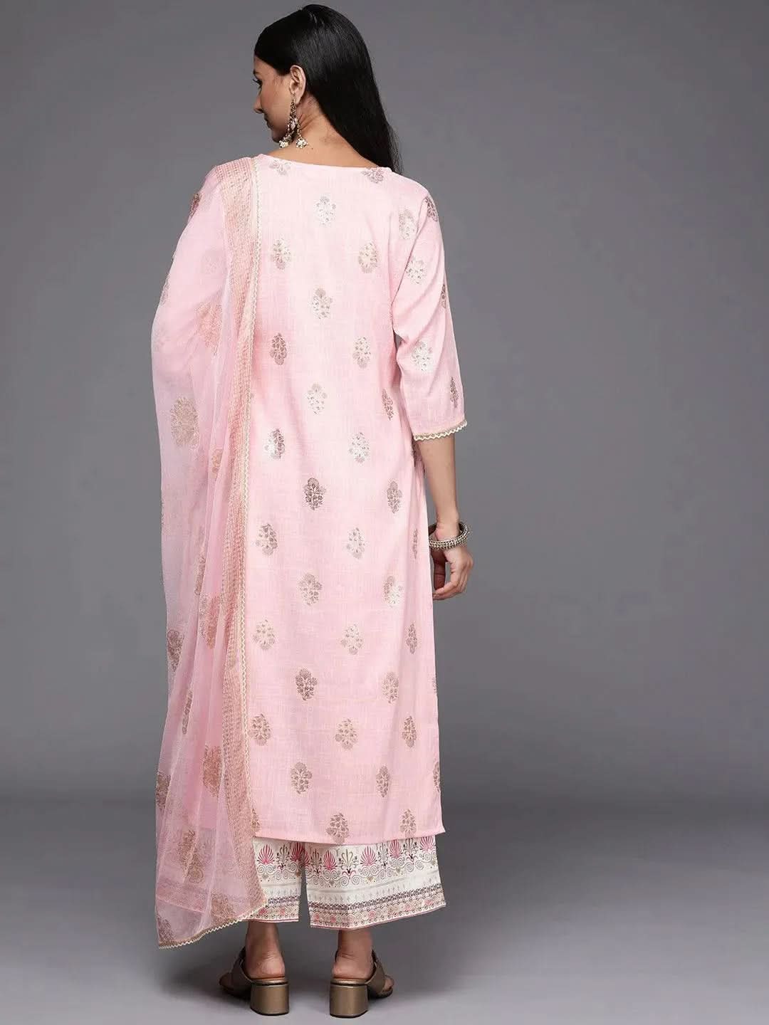 Pink Printed Rayon Straight Suit Set - Libas 