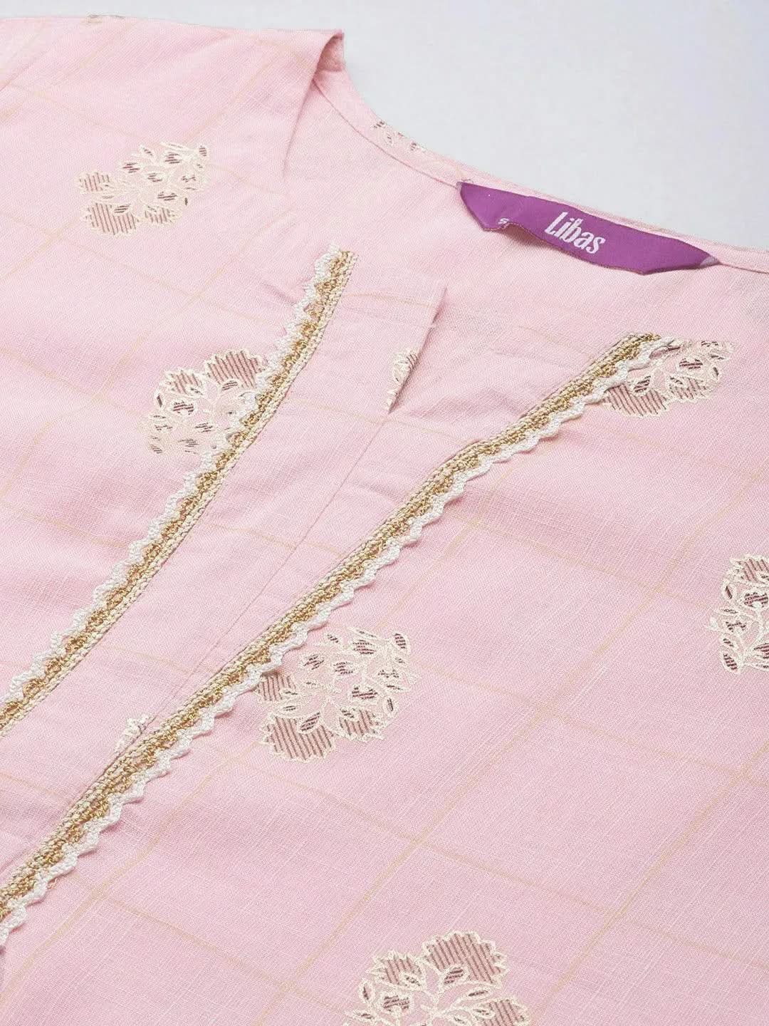 Pink Printed Rayon Straight Suit Set - Libas 