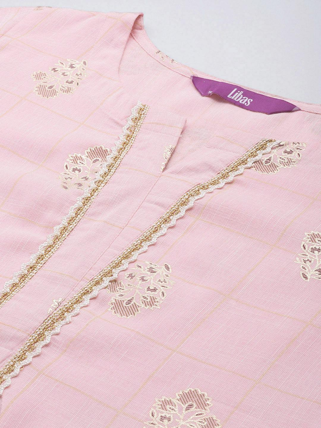 Pink Printed Rayon Straight Suit Set - Libas