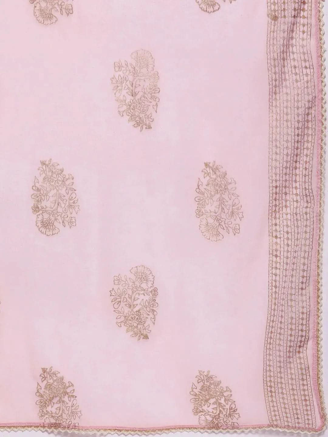 Pink Printed Rayon Straight Suit Set - Libas 