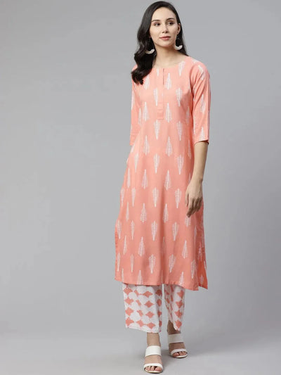 Pink Printed Rayon Kurta Set - Libas