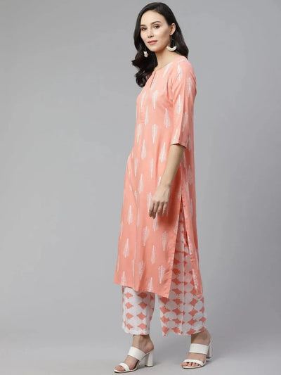 Pink Printed Rayon Kurta Set - Libas