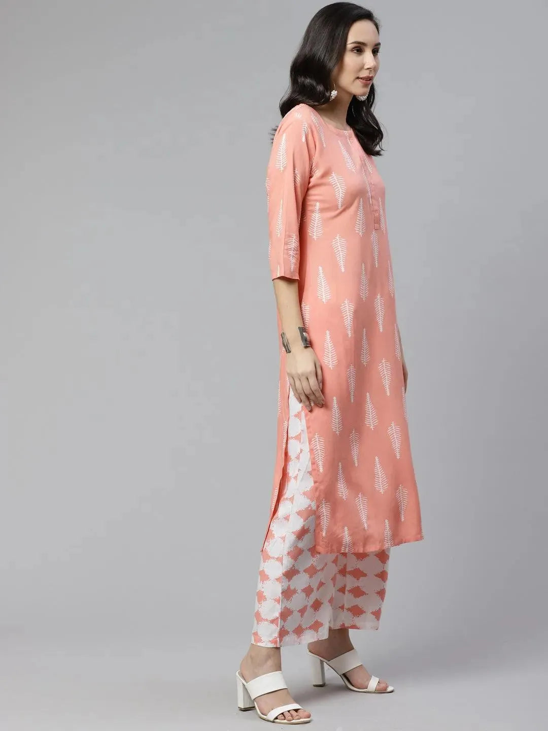 Pink Printed Rayon Kurta Set - Libas