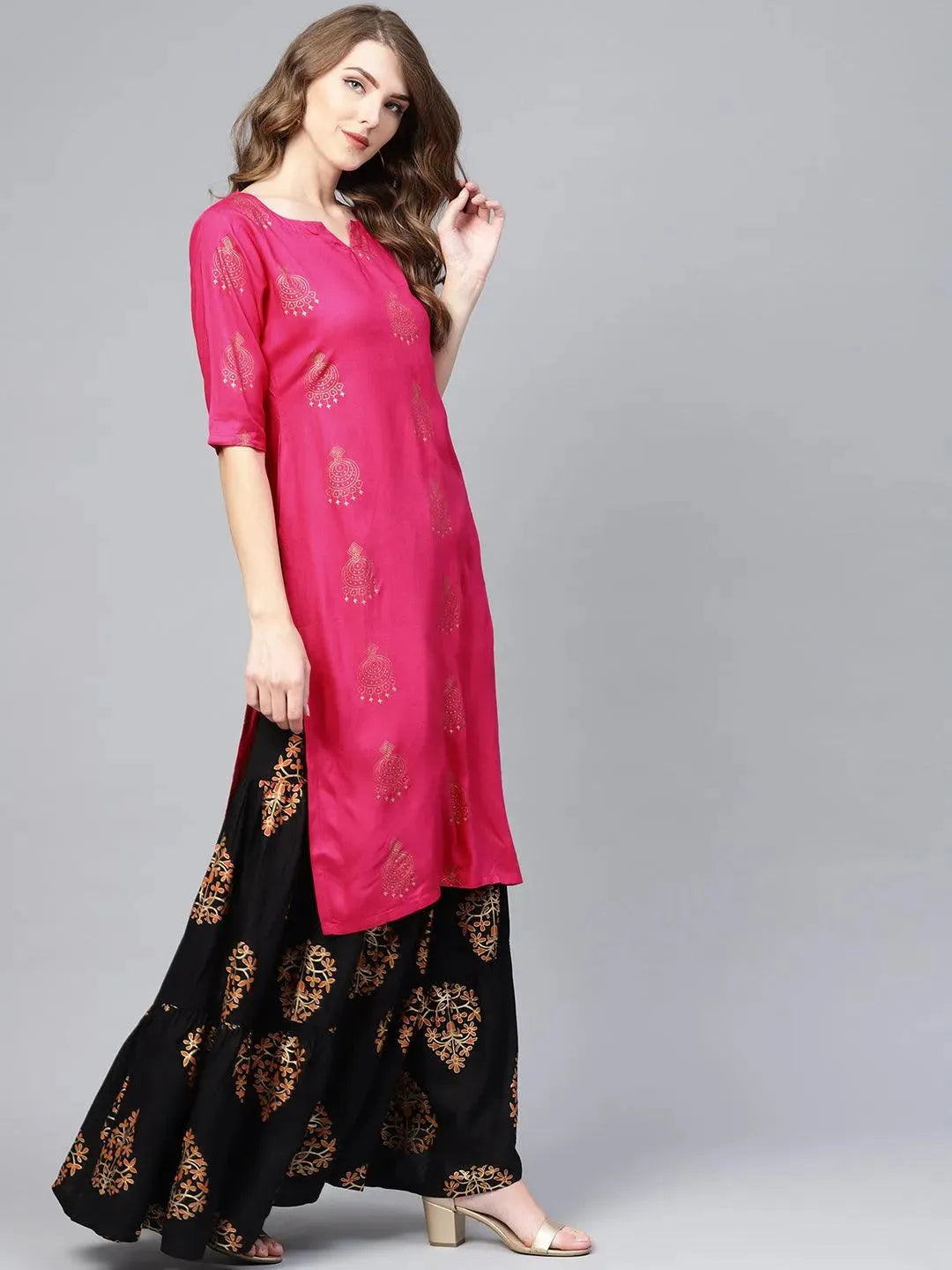 

Buy Pink Printed Rayon Kurta Set - 20196- | Libas Ethnic Wear Online