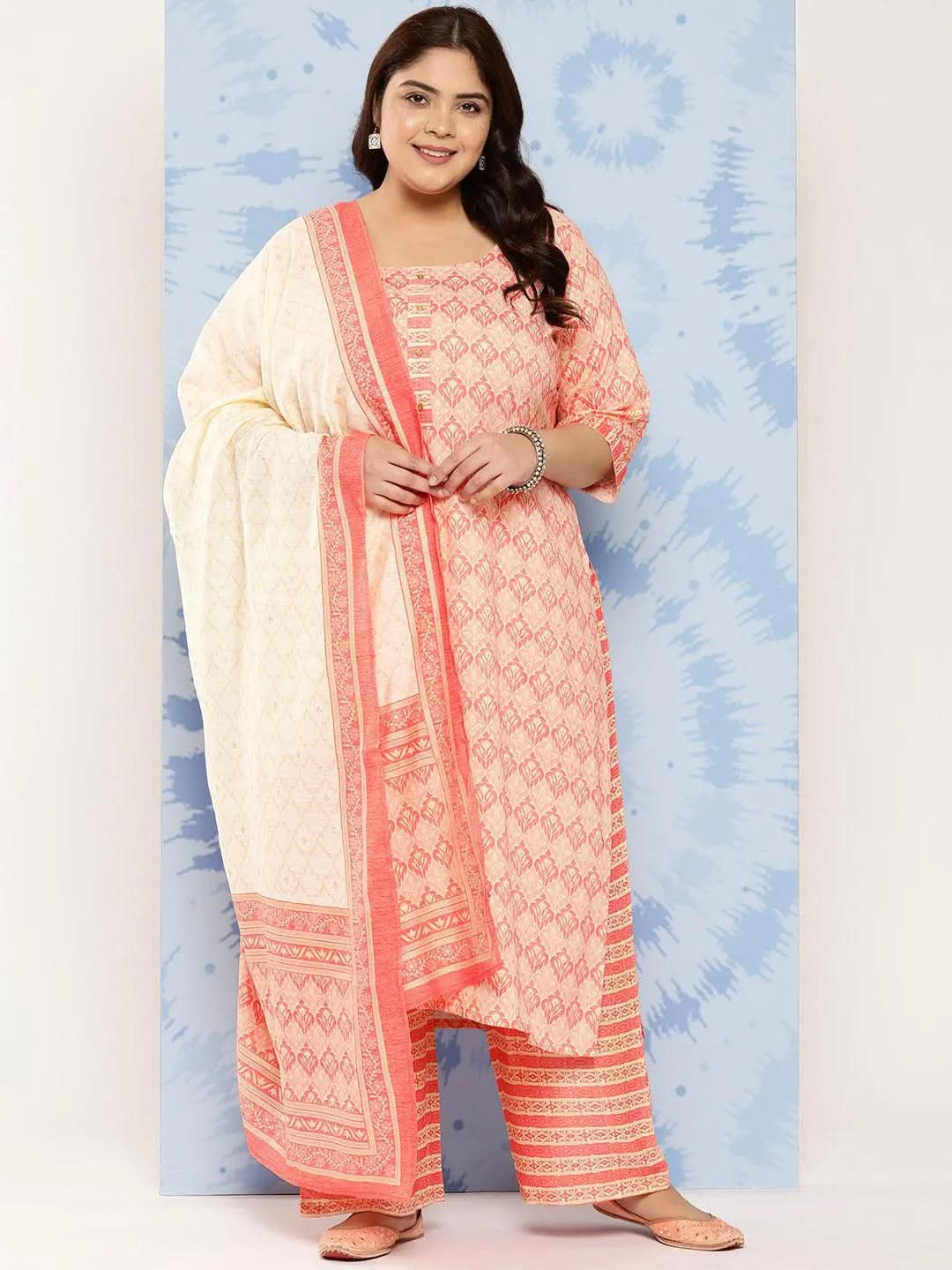Pink Printed Rayon Straight Kurta With Trousers and Dupatta - Libas