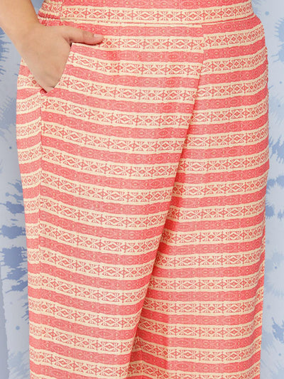 Pink Printed Rayon Straight Kurta With Trousers and Dupatta - Libas