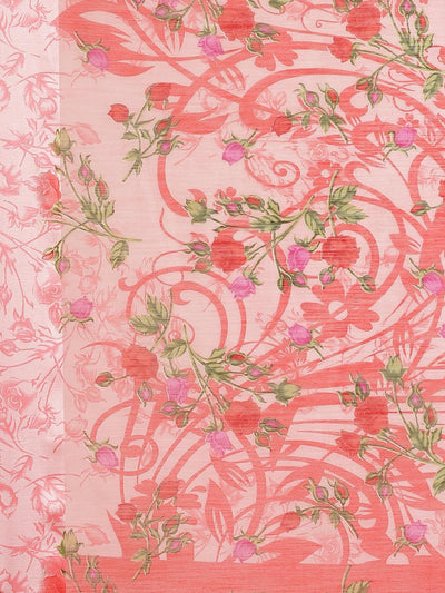 Pink Printed Satin Saree - Libas