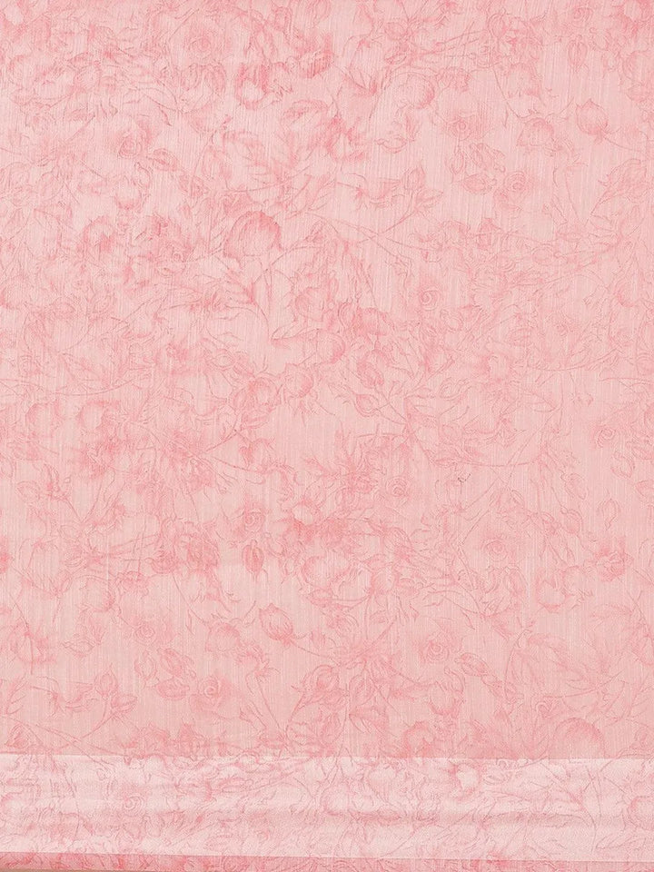 Pink Printed Satin Saree - Libas