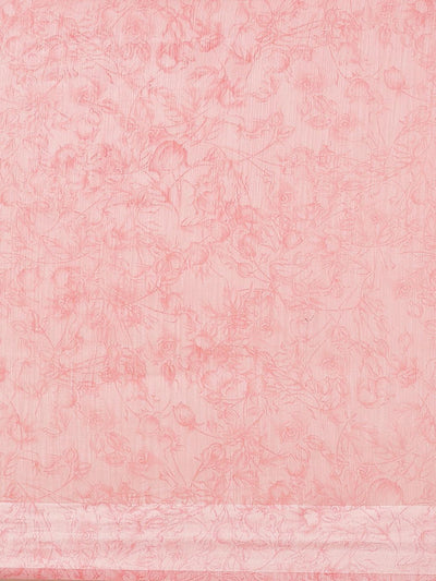 Pink Printed Satin Saree - Libas