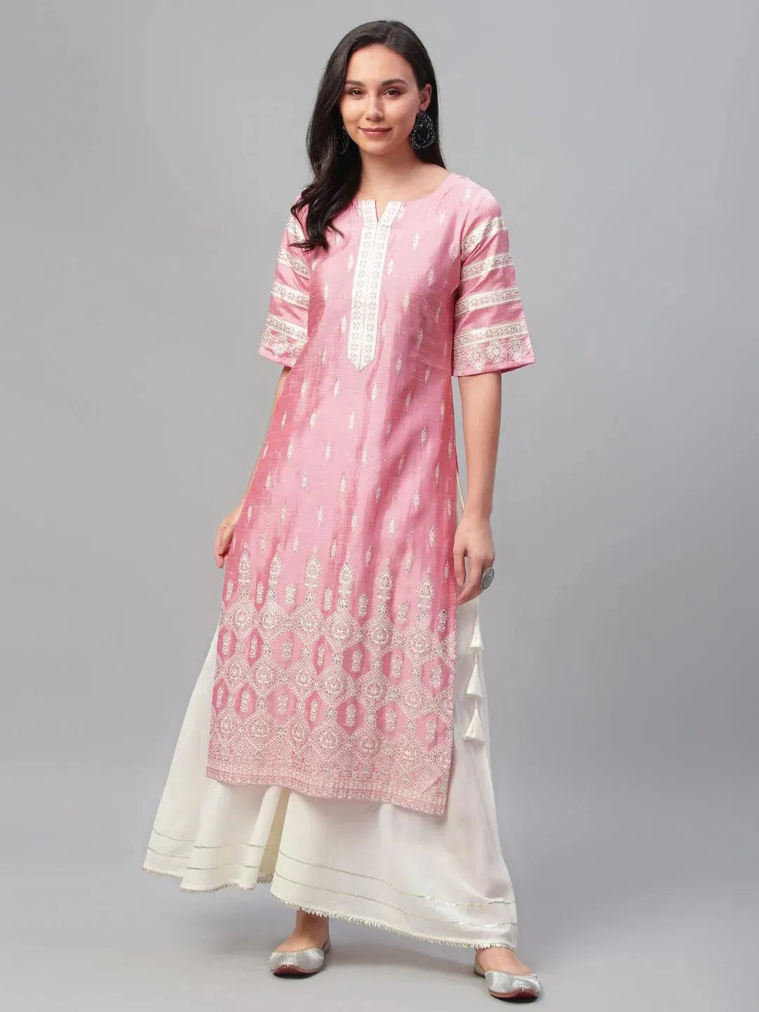 

Buy Pink Printed Shantoon Kurta - 9163- | Libas Ethnic Wear Online