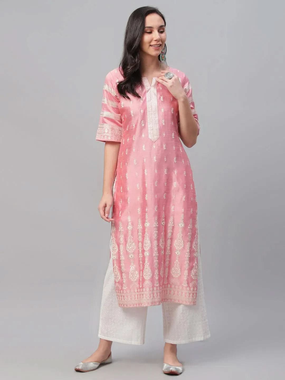 

Buy Pink Printed Shantoon Kurta - 9164- | Libas Ethnic Wear Online