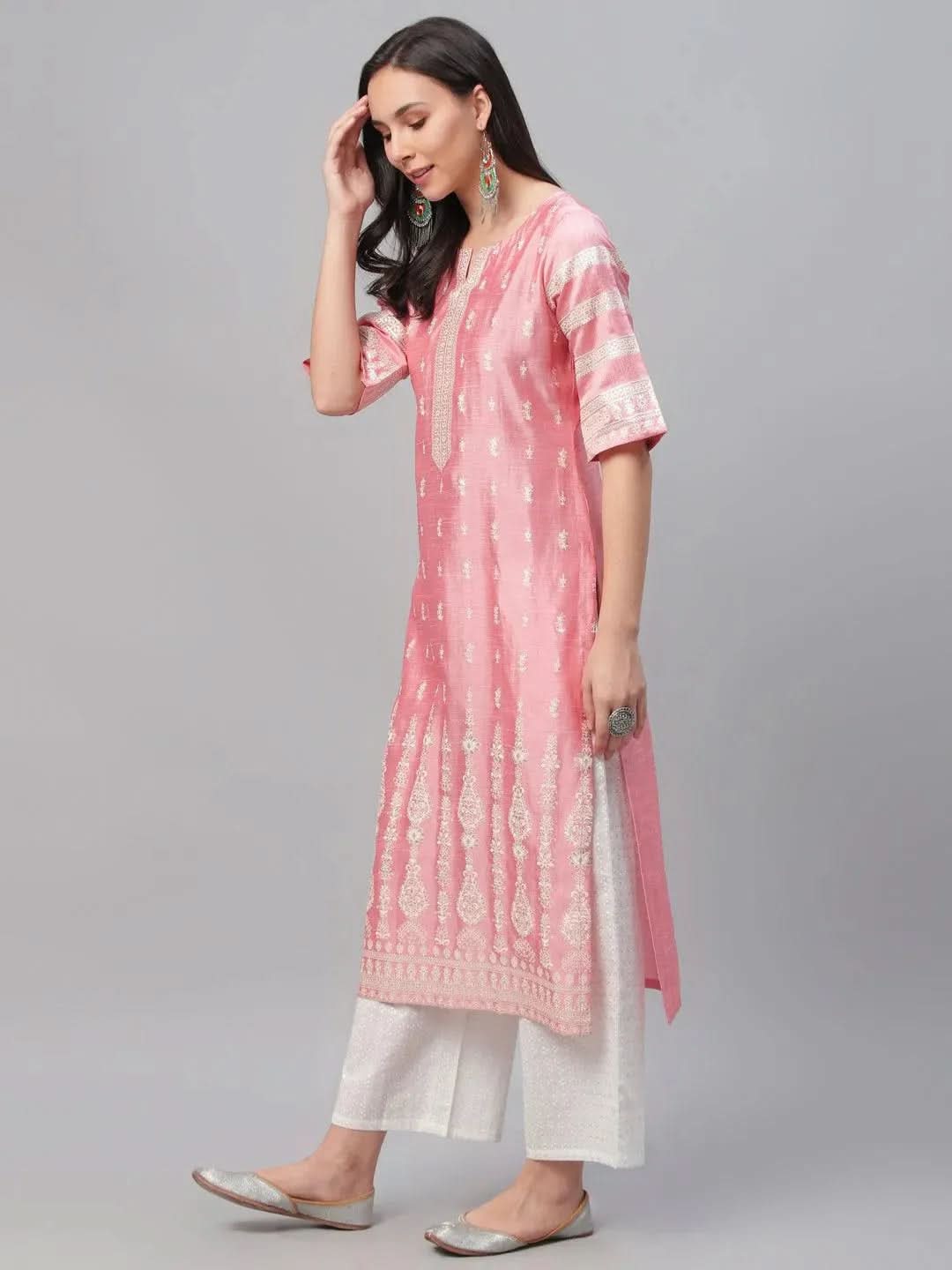 Pink Printed Shantoon Kurta - Libas 