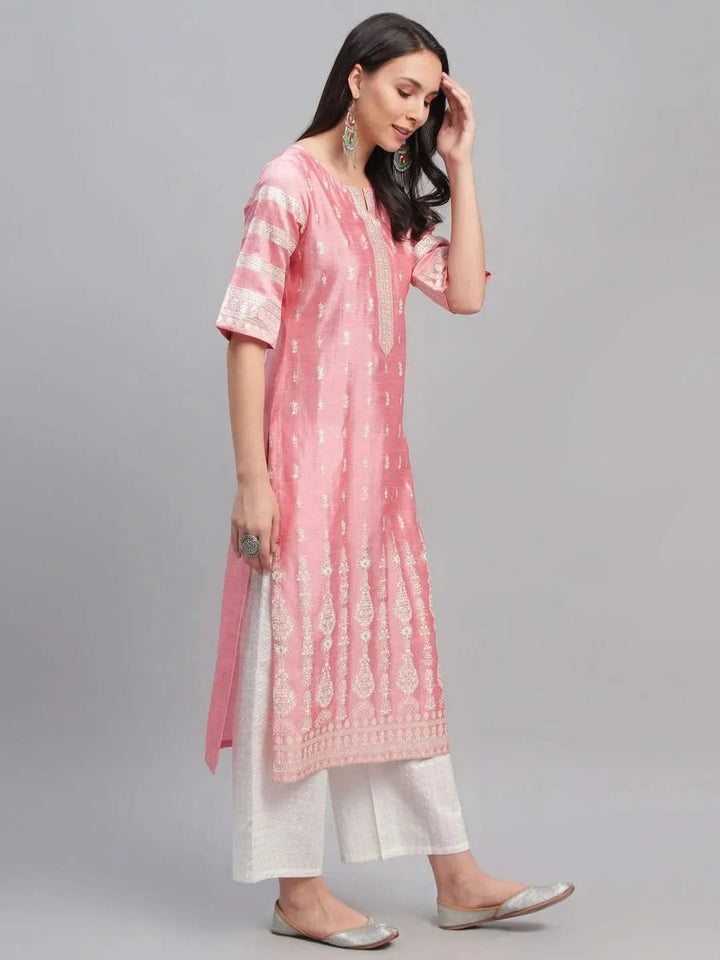 Pink Printed Shantoon Kurta - Libas