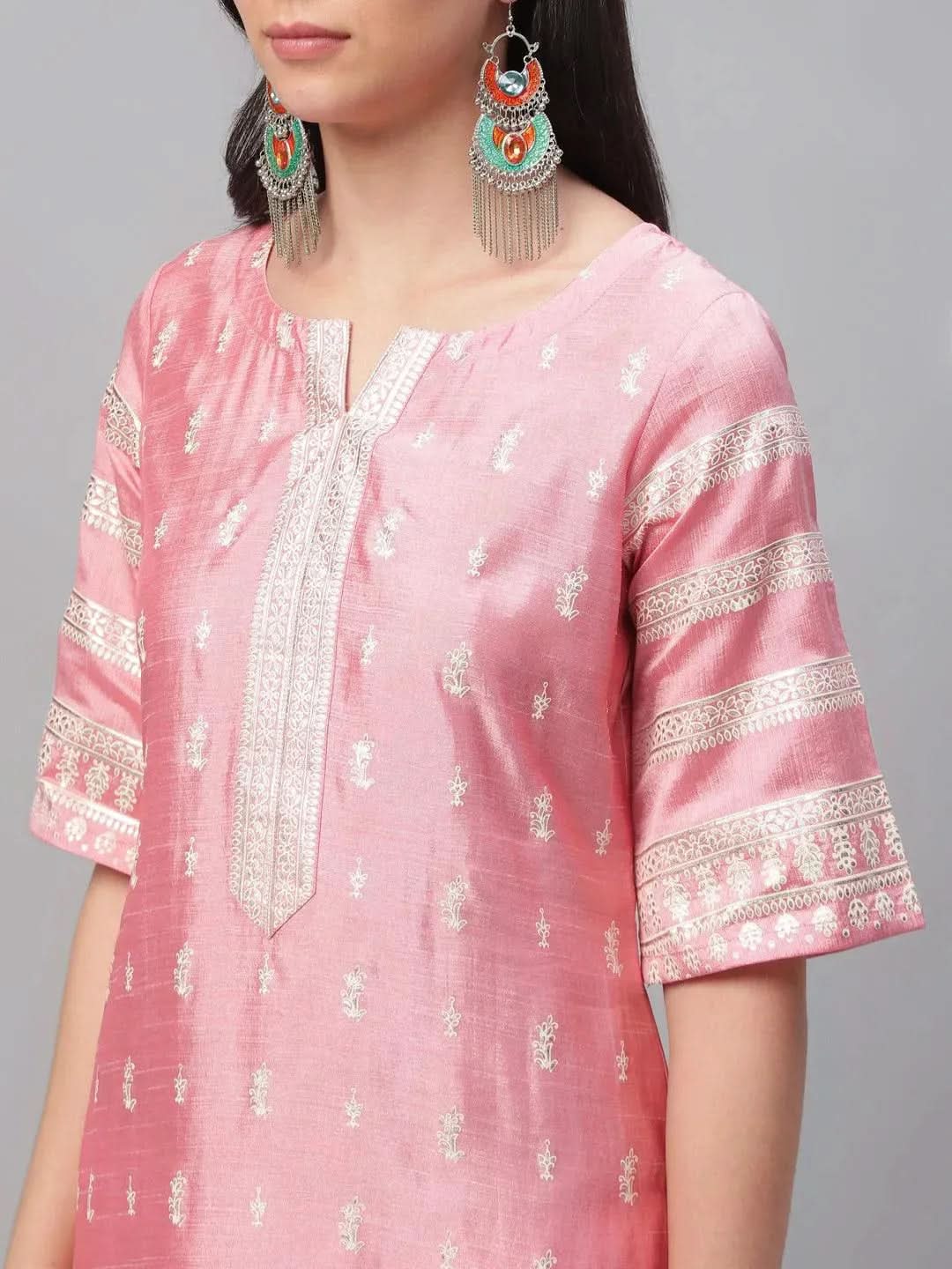 Pink Printed Shantoon Kurta - Libas 
