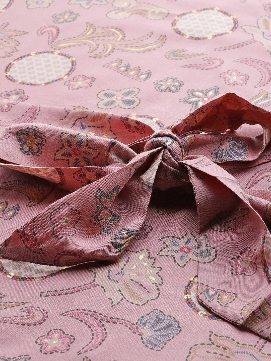 Pink Printed Silk Blend Co-Ords
