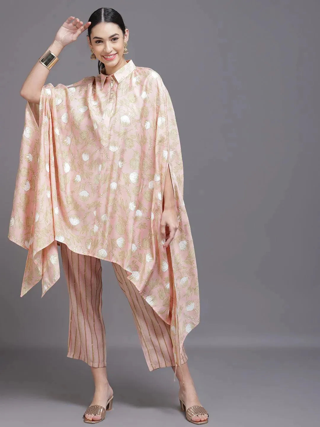 Pink Printed Silk Blend Kurta Set - Libas