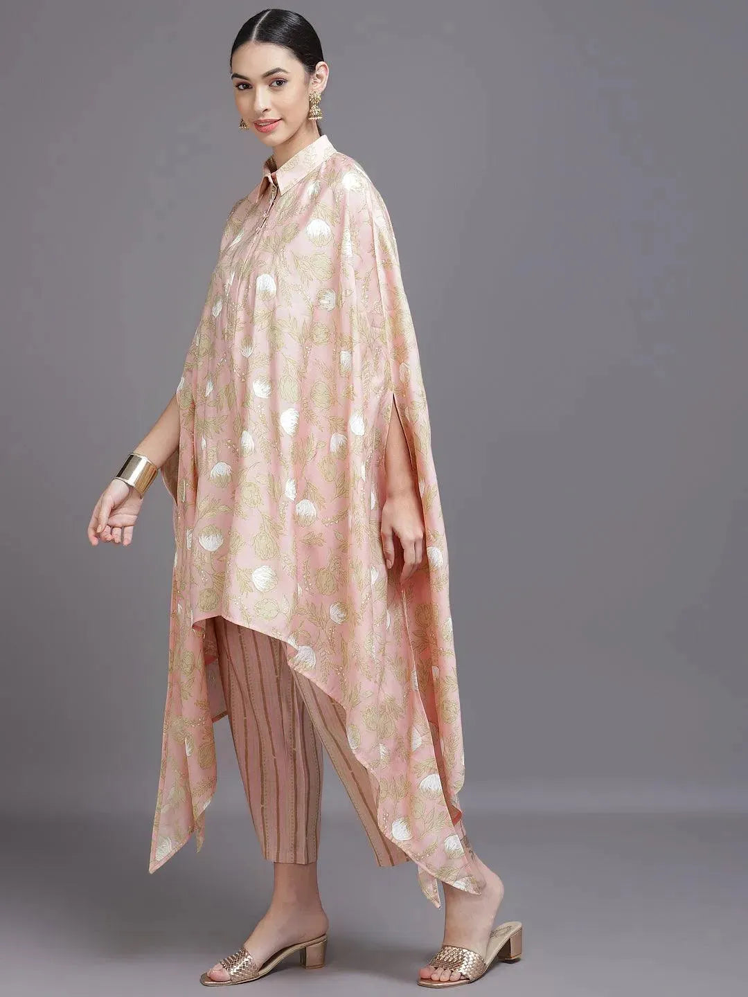 Pink Printed Silk Blend Kurta Set - Libas