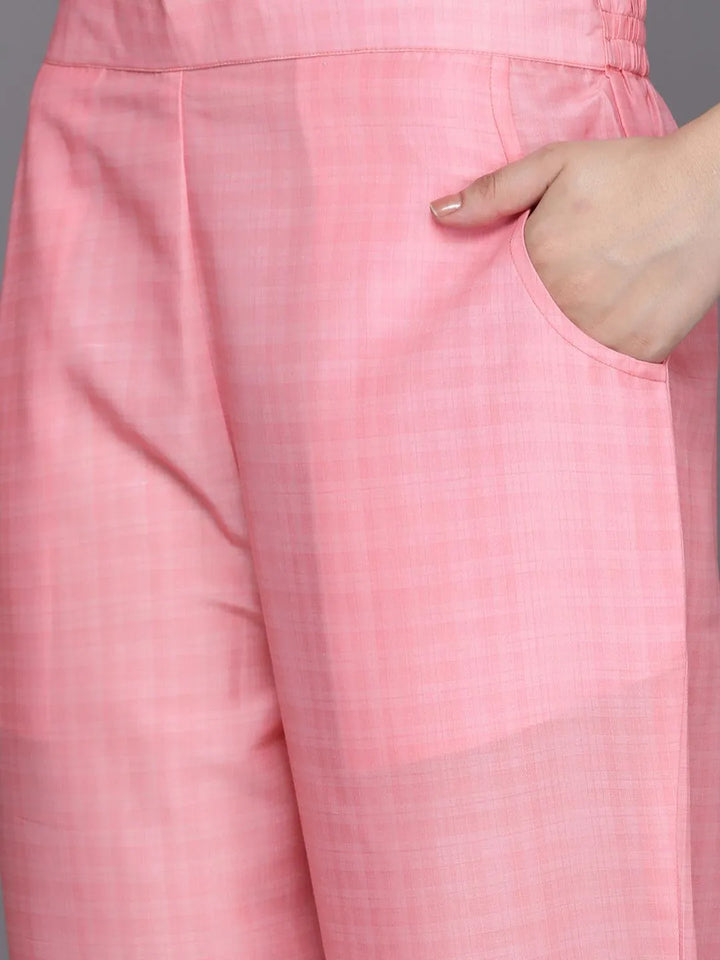 Pink Printed Silk Blend Kaftan Kurta Set With Trousers - Libas