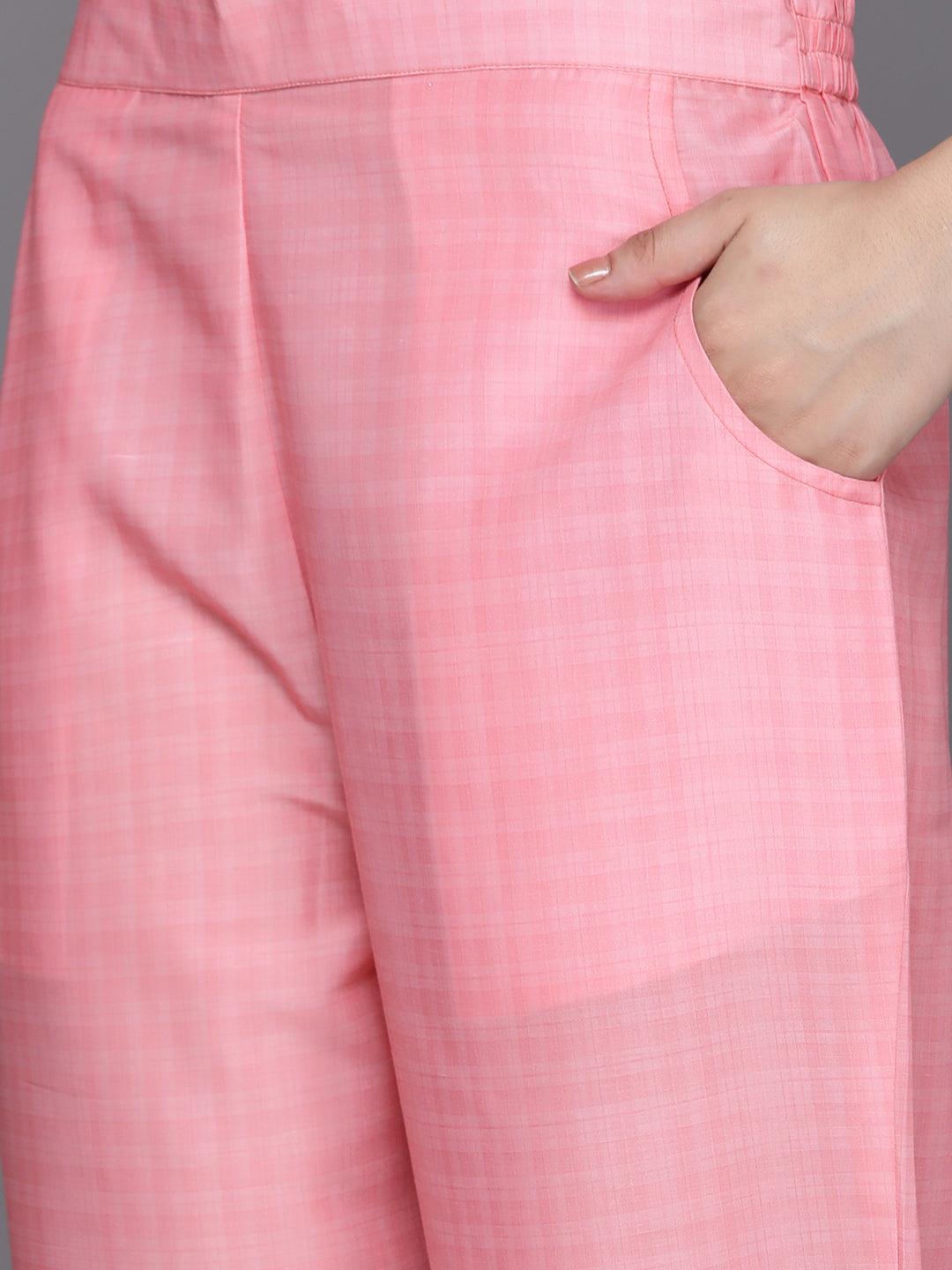 Pink Printed Silk Blend Kaftan Kurta Set With Trousers - Libas